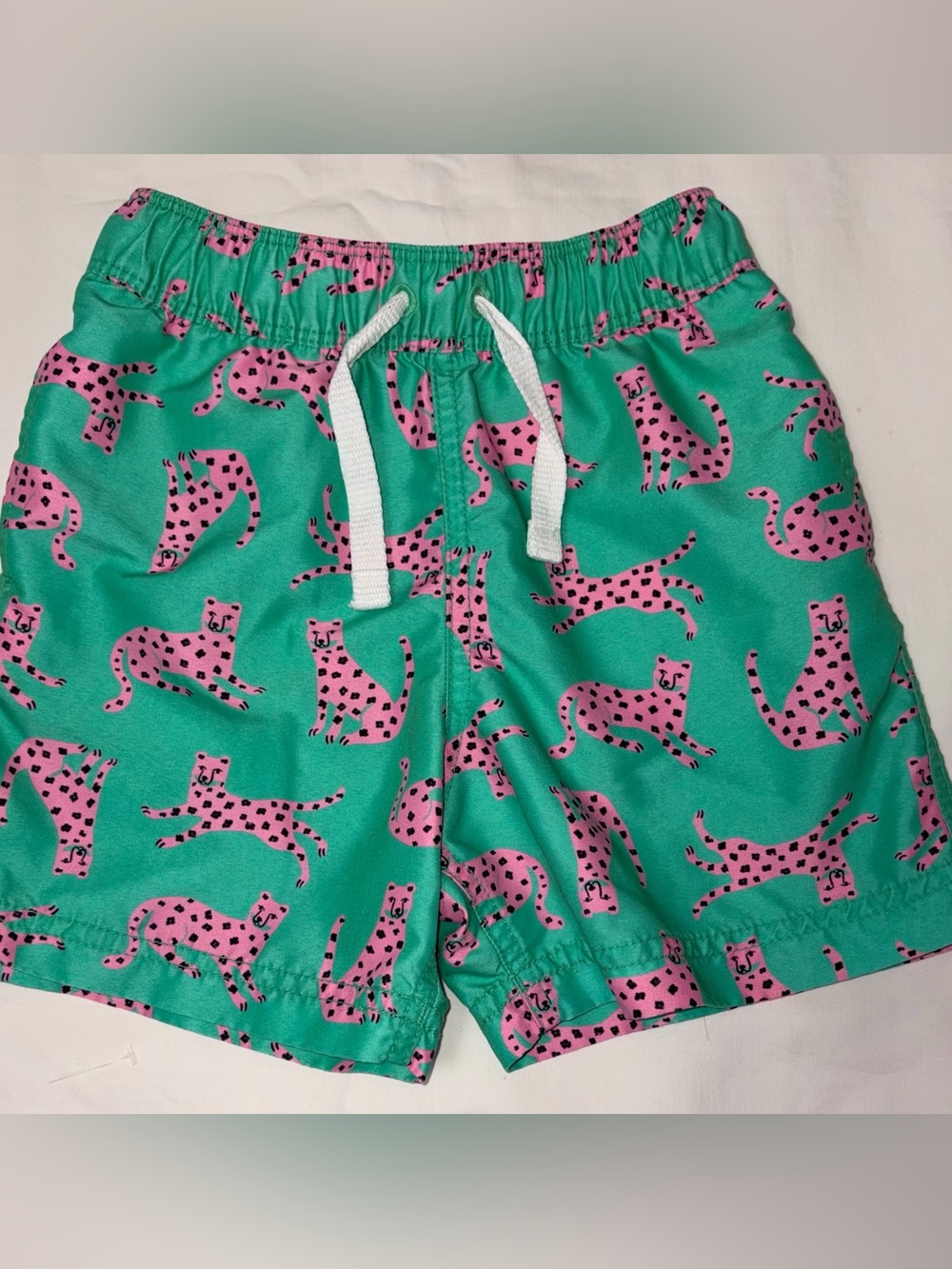 Hanna Andersson green swim trunks with pink leopards sz 4 EUC Smoke free home